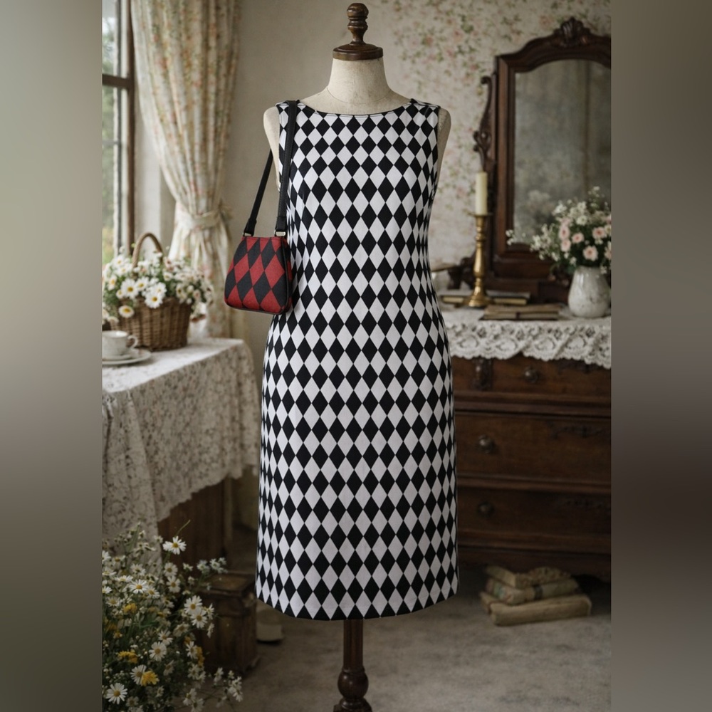 Vintage 1990s Rogiglia, Harlequin Diamond Check Mini Dress